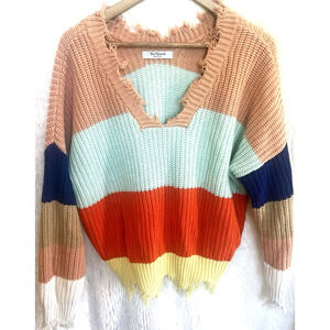Womens Cropped Coastal Grunge Knit Sweater Size M Striped Oversized Preppy Fring
